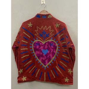 Hand Embroidered Velvet Cotton Jacket <b>Women</b> Mandarin Collar Full Sleeve Winter Bohemian Eye Pattern Open Front <b>Coat</b> - Product Image 5