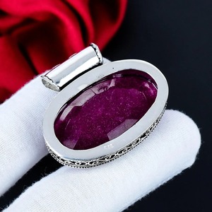 Pendentif ovale en pierre précieuse couleur rubis, argent sterling 925, fait main, bijoux bohèmes, vente en gros, cadeau pour femmes - Product Image 4