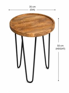 Table d'appoint ronde en bois de manguier de qualité supérieure avec bord surélevé et pieds en métal pour une décoration intérieure contemporaine - Product Image 6