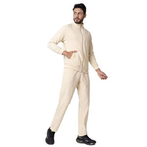Ensemble de survêtement pour homme, couleur unie, en polyester, avec fermeture éclair intégrale, poches latérales, col montant, coupe classique, idéal pour l'automne - Product Image 3