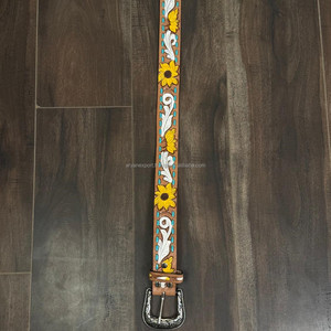 Beautiful Designer Handmade <b>Belts</b> Hand Tooled Leather <b>Belts</b> Boho Vintage Yellow Color Trendy Stylish Western Leather <b>Belts</b> - Product Image 5