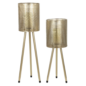 Lot de 2 bougeoirs décoratifs sur pied en métal doré, lot de 2 bougeoirs avec pieds en K/D pour centre de table - Product Image 1