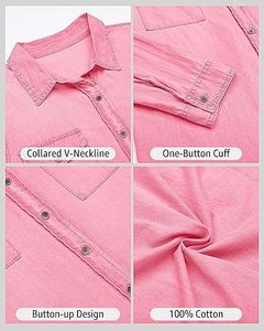 Camisas de mezclilla para mujer al por mayor, color rosa, elásticas, con bolsillos en el pecho, estilo vintage, lavado ácido, moda urbana - Product Image 3