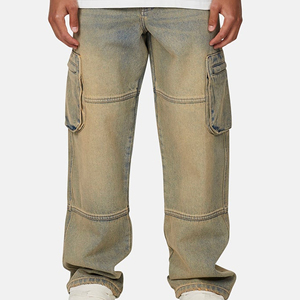 Wholesale Men's Baggy Straight Leg Jeans Eco-Friendly Breathable Winter Streetwear High Street Print Button Distressed Wash - Product Image 1