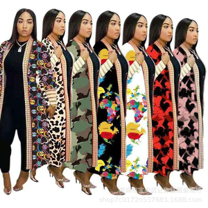 Manteau long à imprimé camouflage pour femmes, avec garniture en dentelle, manches longues, vêtements d'extérieur décontractés - Product Image 5