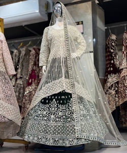 Women's Green Embroidered Velvet Lehenga Choli With <b>Net</b> <b>Dupatta</b> Traditional Wedding Wear India Pakistan Floor Length Regular Fit - Product Image 3