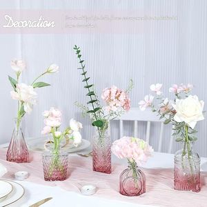 Set di 5 Vasi in Vetro Rosa per Fiori Singoli, Mini Vasi Vintage per Centrotavola Matrimoniali, Piccoli Vasi per Decorazioni da Tavola - Product Image 2
