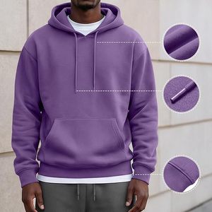 Sweat-shirt à capuche pour homme, couleur unie, coupe classique, tricoté, décontracté, avec poche - Product Image 3