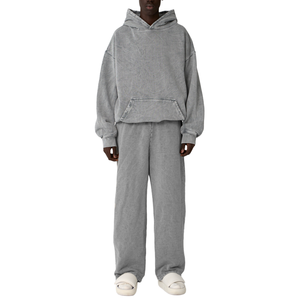 Ensemble de survêtement personnalisé unisexe 2 pièces, coupe oversize, style streetwear, délavé à l'acide, pour l'automne, comprenant un sweat à capuche et un pantalon de survêtement, vierge - Product Image 4