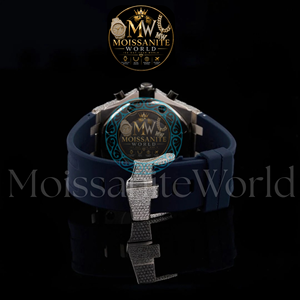 Iced Moissanite Quartz Analog Glass Chronograph Stainless Steel Strap Butterfly Clasp Black Diamond Inlay <b>Casual</b> Luxury <b>Watch</b> - Product Image 3