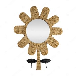Sunflower Woven <b>Decorative</b> <b>Wall</b> Mirror Hyacinth Mirror 2 Side <b>Leaf</b> Hanger - Product Image 5
