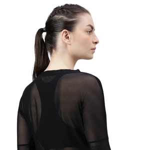 Camiseta de Manga Larga de Malla Transparente para Mujer, Cuello Redondo, Dobladillo Curvo, Tops de Yoga y Fitness, Secado Rápido y Transpirable - Product Image 4