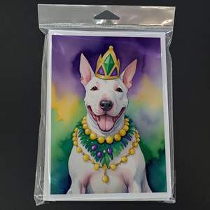 Whimsical NEW English Bull Terrier King Mardi Gras Tarjetas de felicitación Pack 8 Tarjetas de nota en blanco con sobres A7 Tamaño 5x7 - Product Image 3
