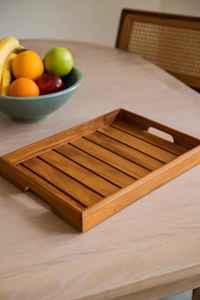 Plateau de service rectangulaire en bois d'acacia massif de qualité supérieure, plateau de petit-déjeuner en bois, plateau de présentation pour table basse ou ottoman, plateau fait main - Product Image 3