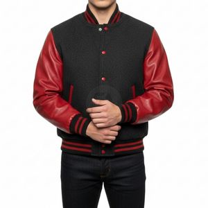 Blouson universitaire personnalisable avec manches contrastantes en cuir, mélange de laine, style bomber, pour fabricant OEM, respirant - Product Image 3