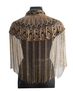 Trendy Vintage Hand Embroidered <b>Sequined</b> Beaded V-neck Breathable Mesh ODM Spring Poncho/Blouse Gold embellishment - Product Image 3