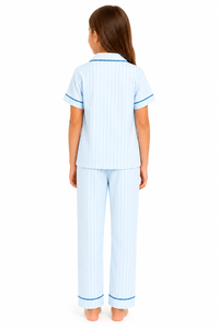 Girls <b>Blue</b> <b>Stripe</b> Pajama Set Kids Cotton Nightwear Short Sleeve Sleepwear Comfortable Button Down <b>Pyjama</b> Suit Soft feel Fabric - Product Image 3