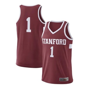 Stanford Basketball Jersey V-Neck Sleeveless <b>Maroon</b> Number 1 Screen Printed Breathable Polyester Unisex Adult Regular Fit - Product Image 1