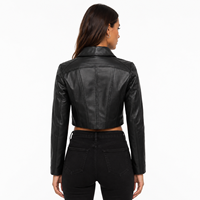 Veste en cuir véritable pour femme, coupe ajustée, style motard, en peau de mouton souple, zippée, streetwear de luxe, noire