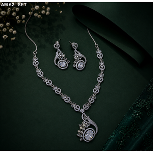 American Diamond Necklace Set with CZ Stones MIJ Luxury Silver Plated <b>Bridal</b> Jewelry Set Silver Plated Alloy Fashion Necklaces - Product Image 4