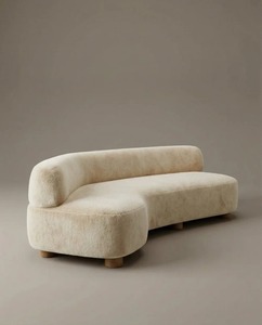 Sofá Esquinero Moderno en Forma de L, Tapizado en Cuero PU Bouclé, Dos Plazas, Diseño Curvo, Patas de Madera, Respaldo Firme, Cojines Rellenos de Espuma, para Sala de Estar Moderna - Product Image 1