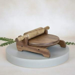 Ensemble Chakla Belan en bois d'acacia de qualité supérieure, planche à rouler les rotis artisanale, écologique, motif floral, antiadhésif, passe au lave-vaisselle - Product Image 1