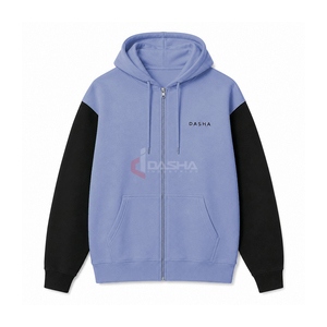 Sweat à capuche zippé unisexe surdimensionné en molleton de coton épais, personnalisable avec logo, style streetwear - Product Image 1