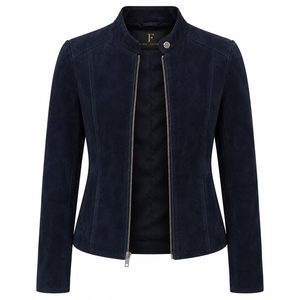 Chaqueta de Motociclista de Gamuza Azul Marino Furat Leathers, Acolchada, Ecológica, de Secado Rápido, con Bordado 3D, Transpirable, para Invierno, con Cuello Alto para Mujer - Product Image 1