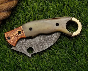 Damascus Steel Drop Point Folding <b>Knife</b> for Camping & Hiking Handmade <b>Bone</b> <b>Handle</b> Pocket <b>Knife</b> - Product Image 5