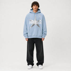 เสื้อฮู้ดดี้ผู้ชายสีฟ้าอ่อนทรงโอเวอร์ไซส์ ผ้าฟลีซ ทรงปกติ มีกระเป๋า ดีไซน์ลำลอง เหมาะสำหรับใส่ในฤดูหนาว เป็นมิตรกับสิ่งแวดล้อม กันน้ำ - Product Image 4
