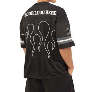 Maillot de football unisexe personnalisé style flamme, coupe oversize, streetwear, t-shirt de sport en maille épaisse, respirant, polyester, OEM sur le devant - Product Image 4