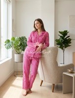 Setelan Piyama Wanita 2 Potong Bahan Rajut Cetak Flock Mewah Elegan 100% Katun untuk Musim Semi, Panas, dan Gugur, Lembut, Bernapas, Cepat Kering, Panjang