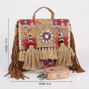 Bolso Banjara Marrón Hecho a Mano, Bolso de Hombro Tribal Vintage Bordado, Bolso Bohemio Indio Hecho a Mano, Bolso Étnico Tradicional Gitano - Product Image 3