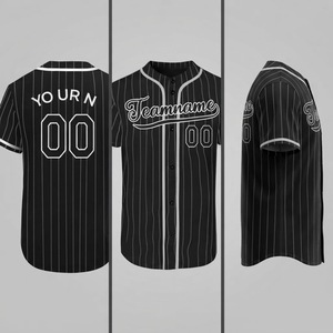 Camiseta de Béisbol Unisex Negra a Rayas con Estampado del Nombre del Equipo, Cierre de Botones, Manga Corta, Transpirable, de Poliéster, Talla Adulto - Product Image 2