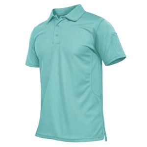 Polo de Manga Corta para Hombre, Color Sólido, Tejido, Corte Regular, Diseño con Botones, Color Verde Azulado Claro - Product Image 1