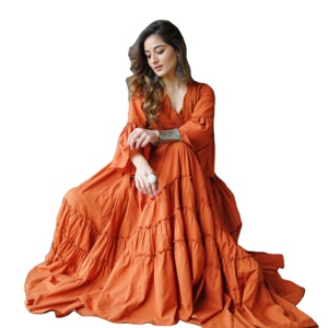 Vestido largo de manga larga con volantes, prenda de moda de diseñador - Product Image 1