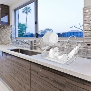 Scolapiatti Multifunzionale XH a Forma di S, Scaffale a Doppio Strato per Ciotole, Piatti, Bacchette e Cucchiai - Product Image 3