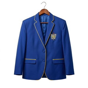 Blazer bleu à revers cranté avec garniture dorée, fermeture à bouton unique, coupe décontractée, manches longues, en polyester non tissé écologique - Product Image 2