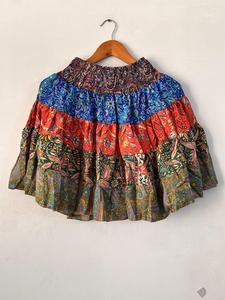 Femmes été Style bohème soie Mini jupe décontracté fluide Patchwork Hippie Festival robe à plusieurs niveaux couche longue fluide respirant - Product Image 5