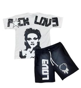 Conjunto de Dos Piezas para Hombre, Estilo Deportivo, Lavado Ácido, Pantalones Cortos y Camiseta con Serigrafía, Tela de Rizo, Traje Deportivo de Verano - Product Image 1