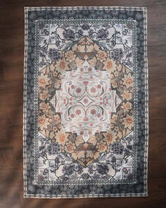 Tapis d'intérieur vintage à motif floral persan, antidérapant, à poils ras, en polyester, adapté aux animaux domestiques, pour salon, chambre, couloir, salle à manger, chambre à coucher - Product Image 1