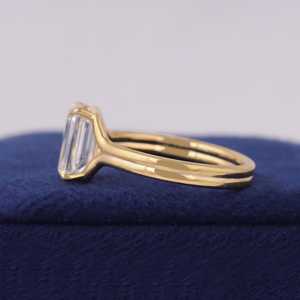 Moissanite 1CT <b>Emerald</b> Cut Diamond Double Shank <b>Ring</b> For Women's original 925 <b>Silver</b> With Gold Plated For Bridal Promise Gift - Product Image 5