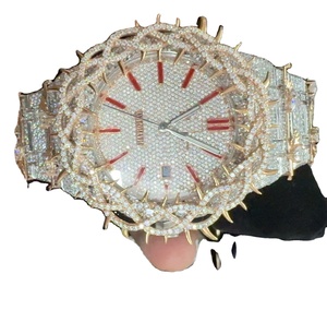 High Quality Custom Moissanite <b>Watch</b> Thorn Design Full Pave Setting Stainless Steel Sapphire Glass Leather Strap Hip Hop Luxury - Product Image 1