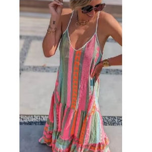 Robe longue en coton jacquard pour femmes, style bohème, col en V, sans manches, fabriquée par le fabricant - Product Image 1