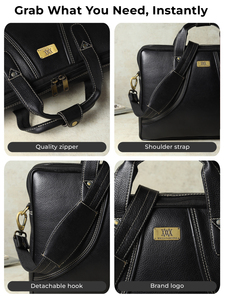 WRIZA Bolso para portátil de cuero genuino de primera calidad para hombre |   Bolso de mensajero profesional para oficina de 15,6 pulgadas con asa grande y duradera, color negro - Product Image 6