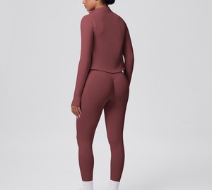 Conjunto Deportivo de Mujer Blanco de Manga Larga, Transpirable, Ligero, de Color Sólido, con Cuello Redondo y Cierre de Cremallera, Ajustado, para Primavera - Product Image 2