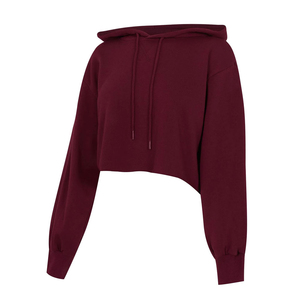 Women Cropped Hooded Sweatshirt Long Sleeve Solid Color <b>Asymmetric</b> Oversized Knitted Cotton Autumn Style - Product Image 3