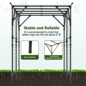 Grande traliccio da giardino antiruggine 200x150x198 cm in ferro con rivestimento in PE per piante rampicanti, elegante recinzione metallica per cancelli - Product Image 4