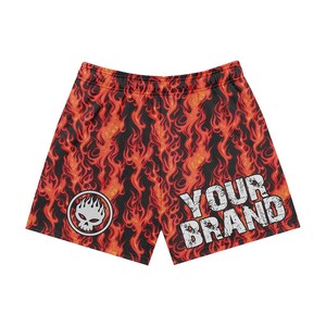 Mens Premium 160 GSM Polyester <b>Mesh</b> Shorts Breathable Athletic Red Black Flame Sublimation Print Custom Logo men's shorts - Product Image 1