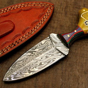 Couteau de chasse à lame fixe Damas de qualité supérieure, pointe tombante, manche en bois, 8 pouces, qualité industrielle, survie en extérieur, logo OEM - Product Image 1